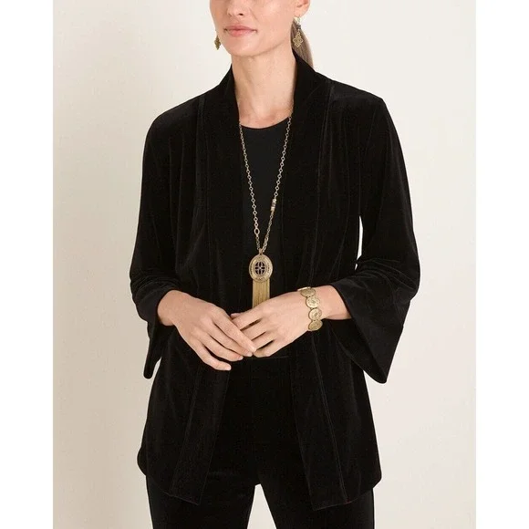 Chico's Travelers Collection Reversible Black To Red Velvet Jacket 1 8/10 H13887 - Picture 11 of 12